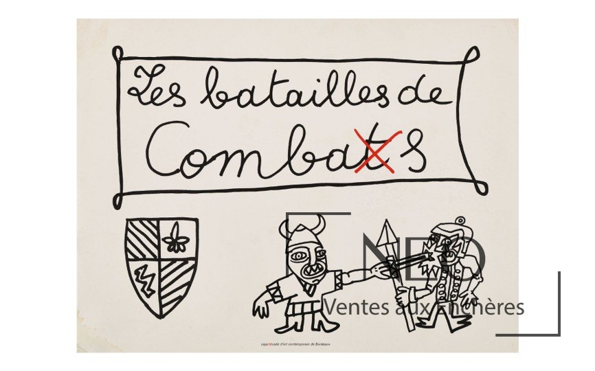 Couverture de l'album Les batailles de Comba(t)s avec dessin au trait et texte manuscrit