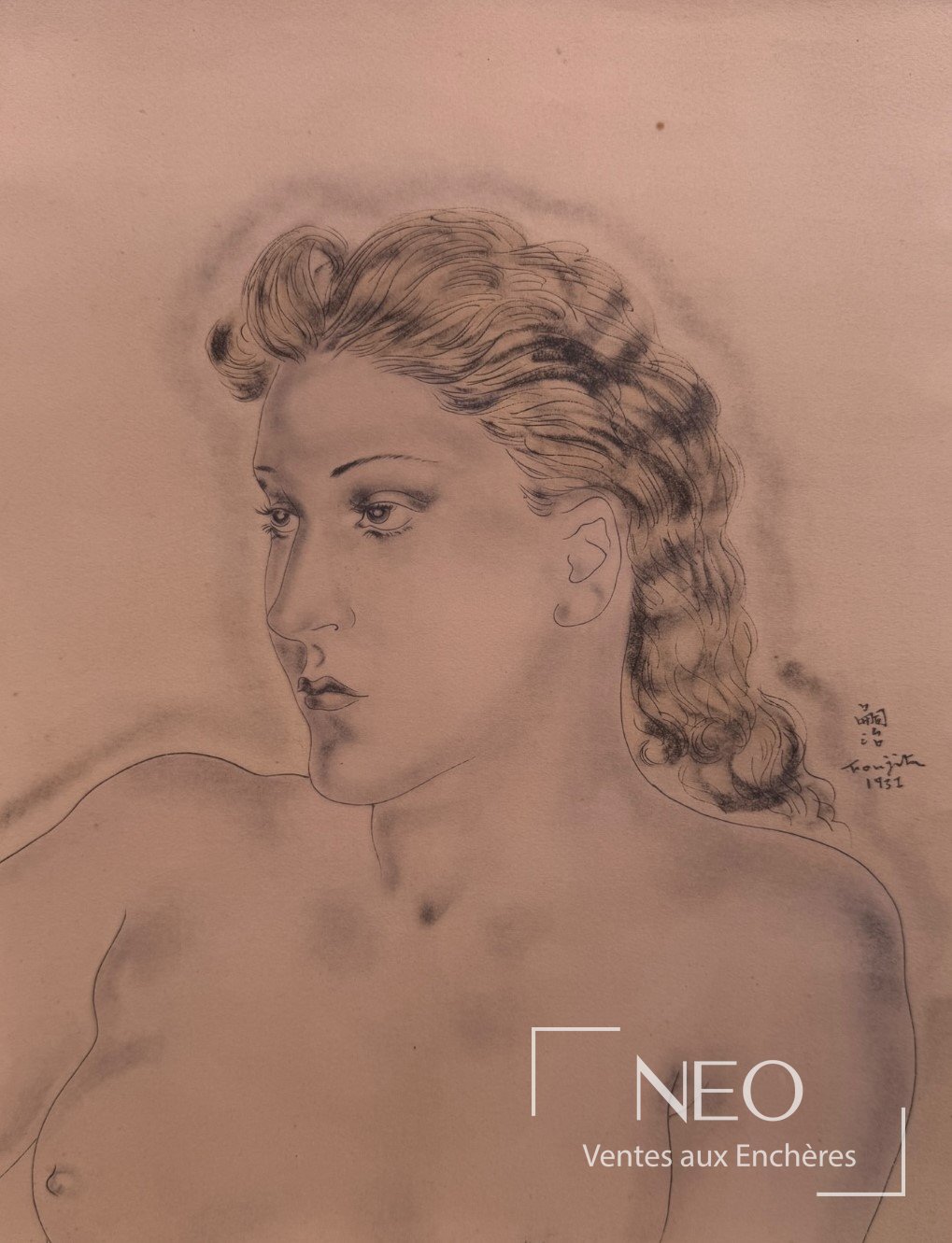 D’après Tsuguharu Foujita, Portrait de femme, estampe sur papier d’Arches, 1931