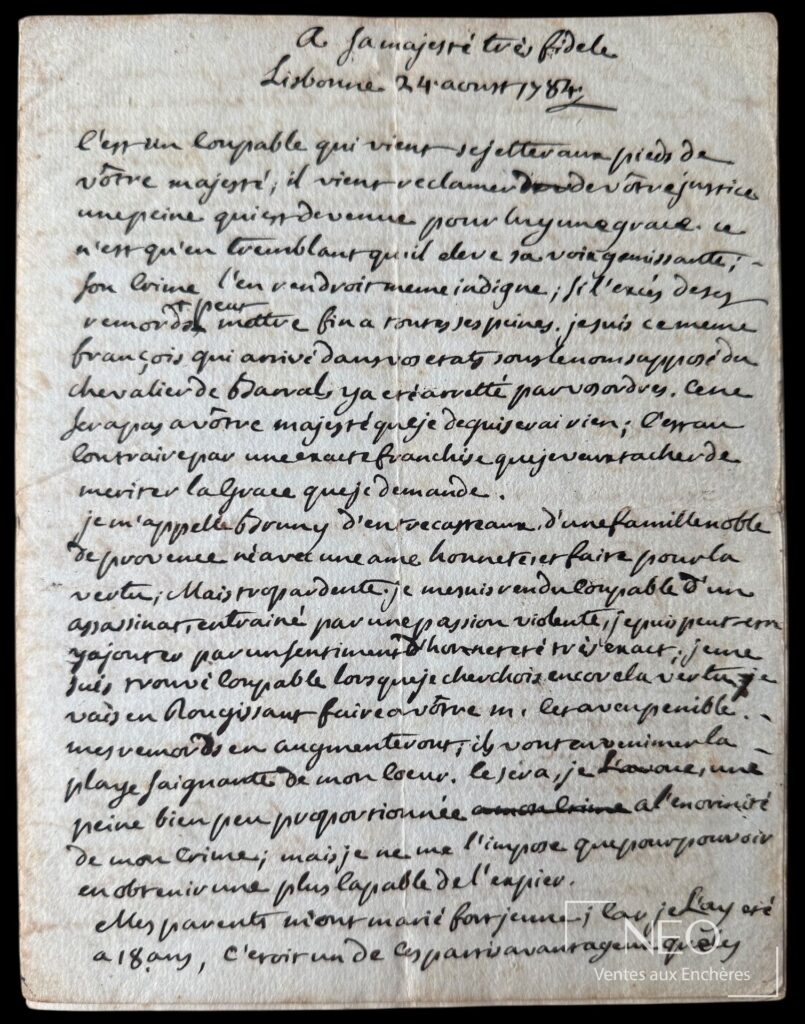 Première page d'une lettre autographe signée de D'Entrecasteaux