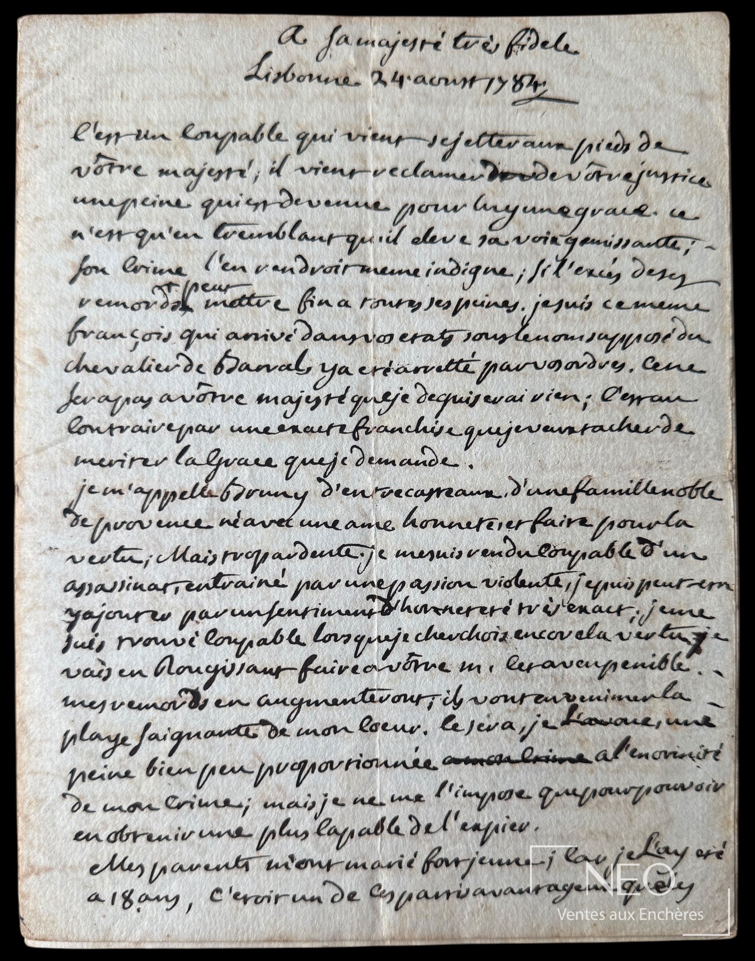 Première page d'une lettre autographe signée de D'Entrecasteaux