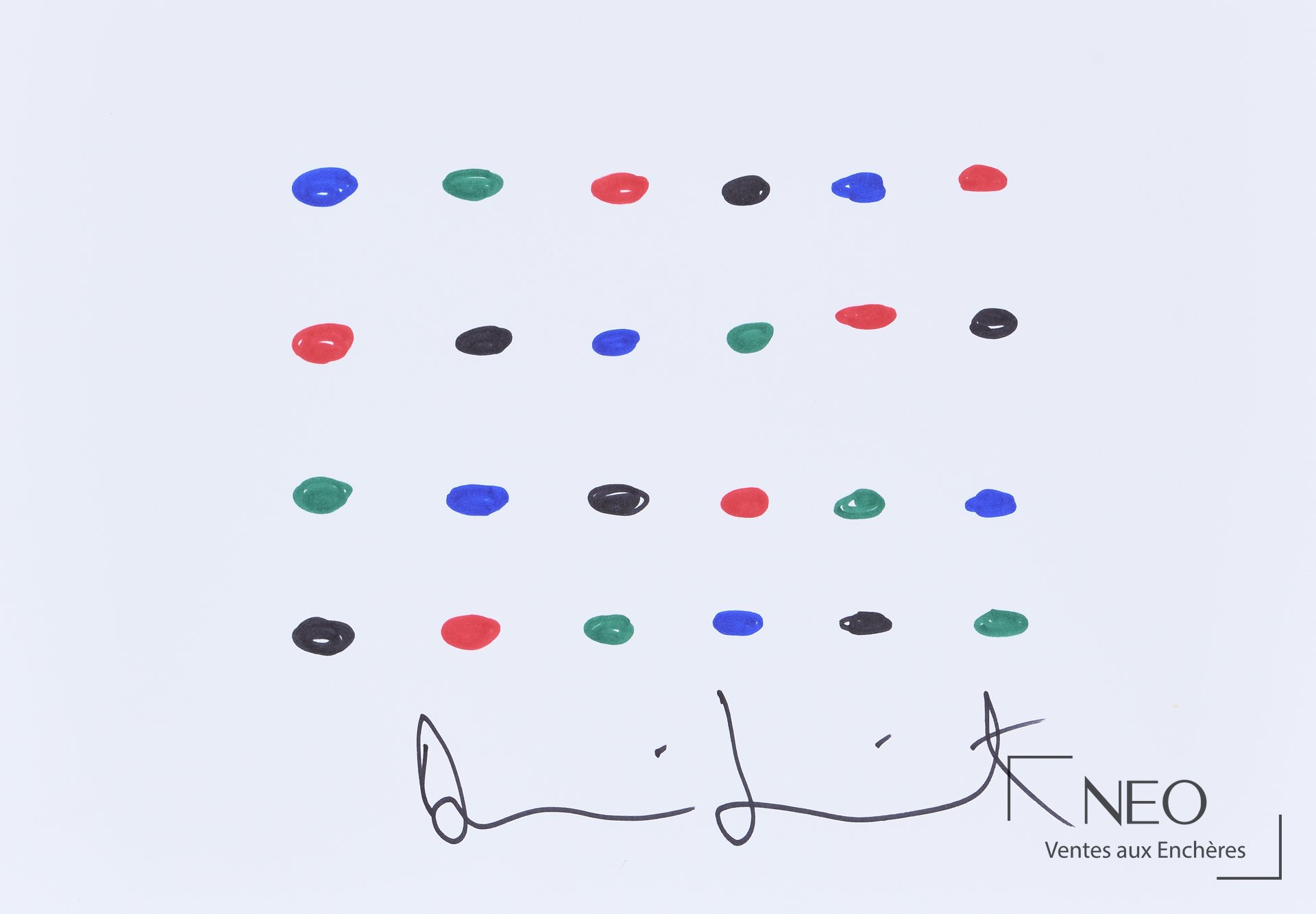 Composition de points colorés signée Damien Hirst sur papier cartonné