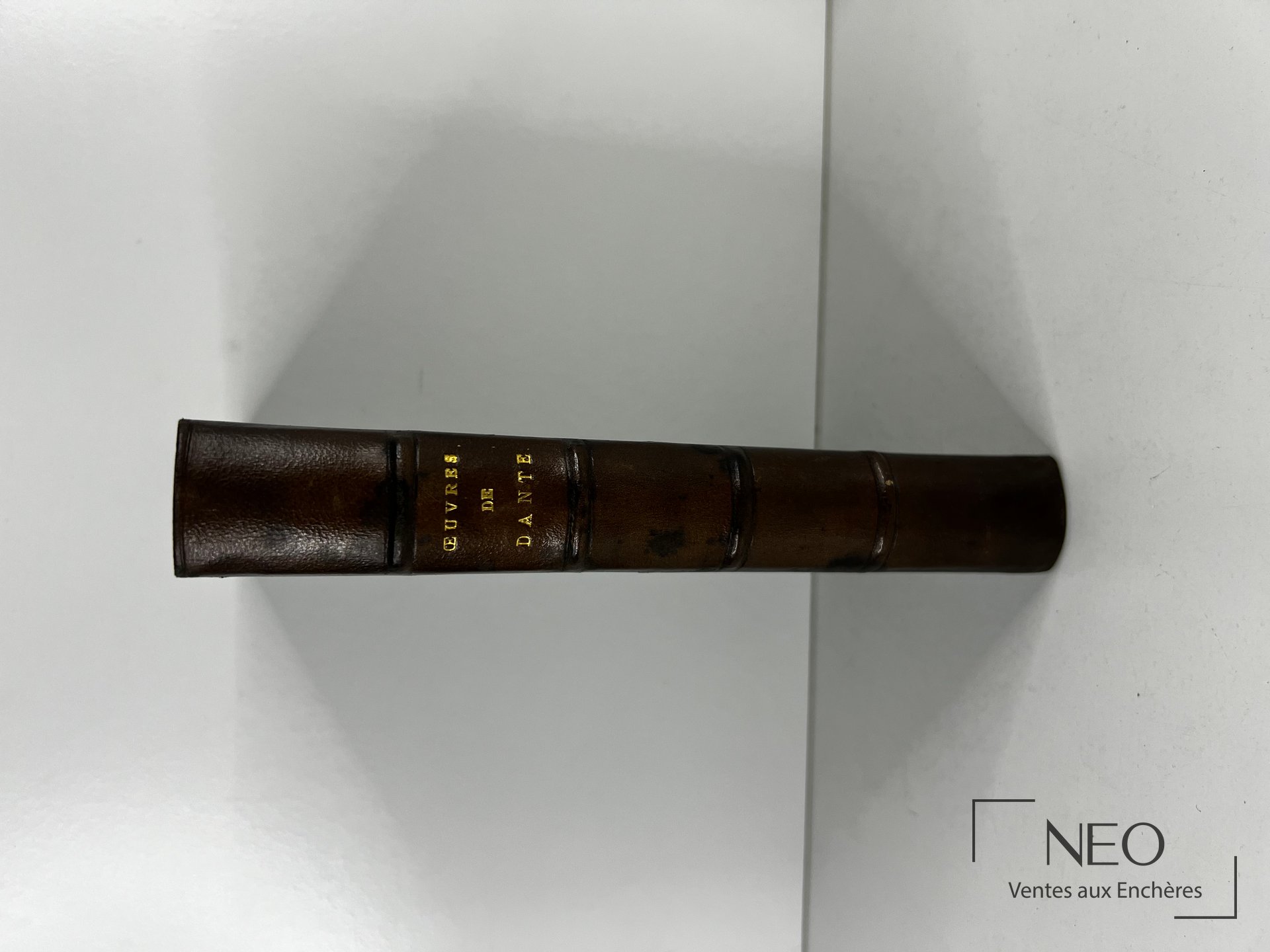 Dos d'un livre relié en demi basane verte avec titre doré