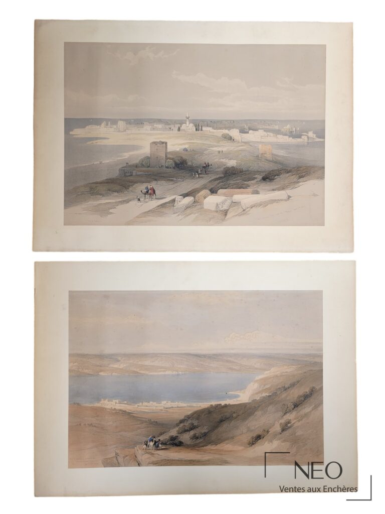 Deux lithographies orientalistes rehaussées à l'aquarelle