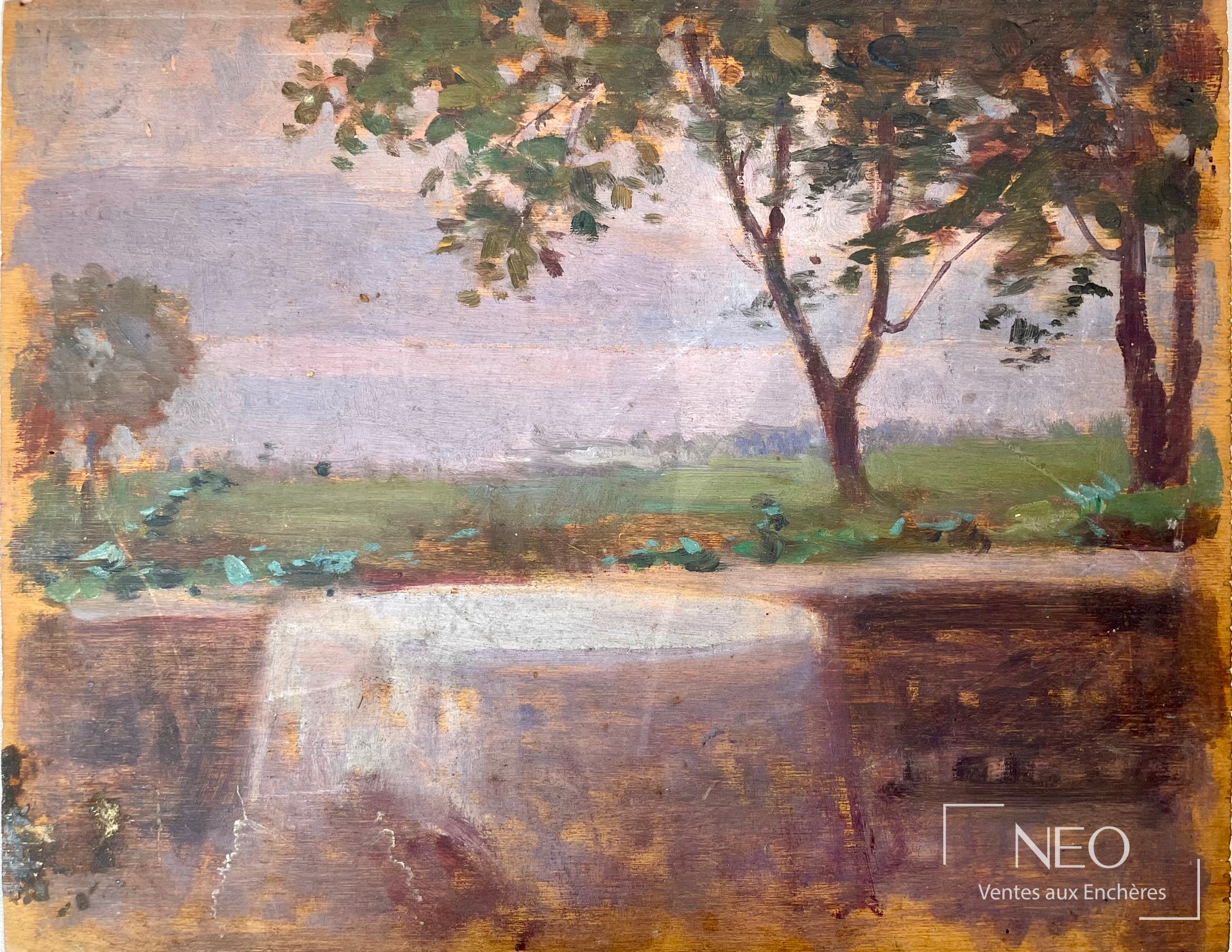 Paysage peint à l'huile sur panneau