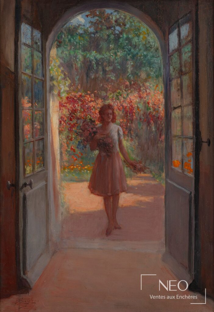 Femme revenant d'un jardin fleuri de Delphin Enjolras