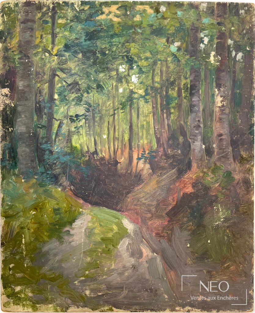 Forêt peinte à l'huile sur carton