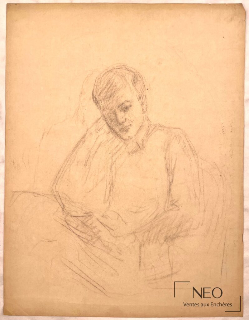 Dessin au crayon d'un portrait en buste sur papier jauni