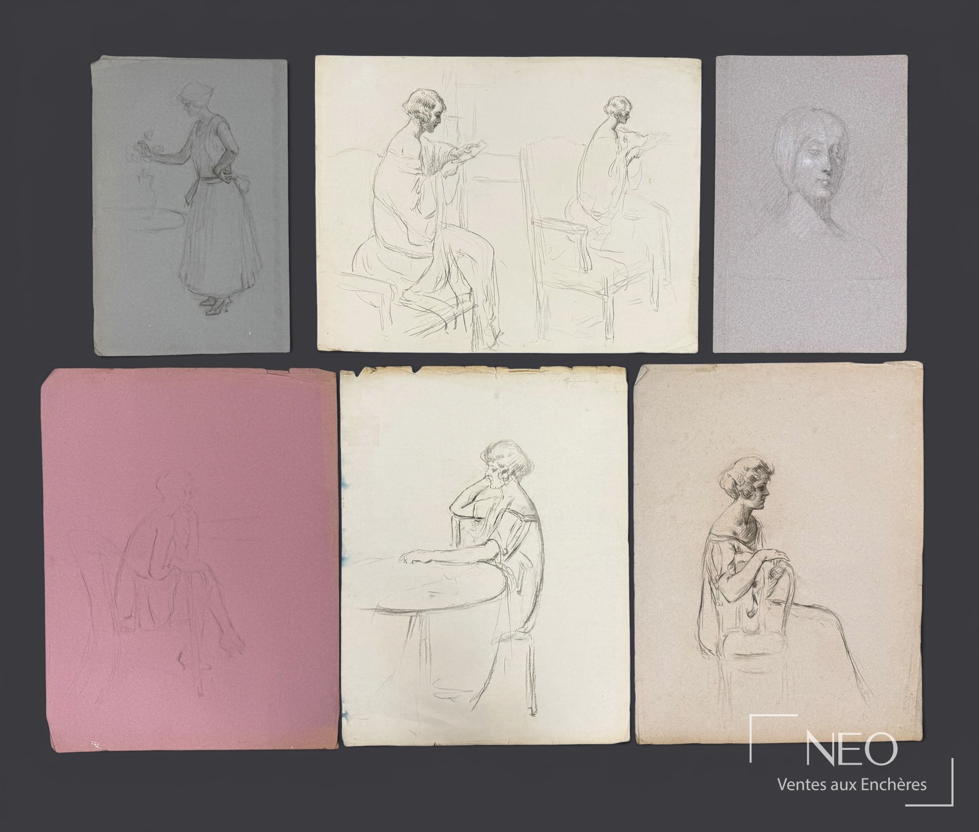 Lot de dessins attribués à Delphin Enjolras