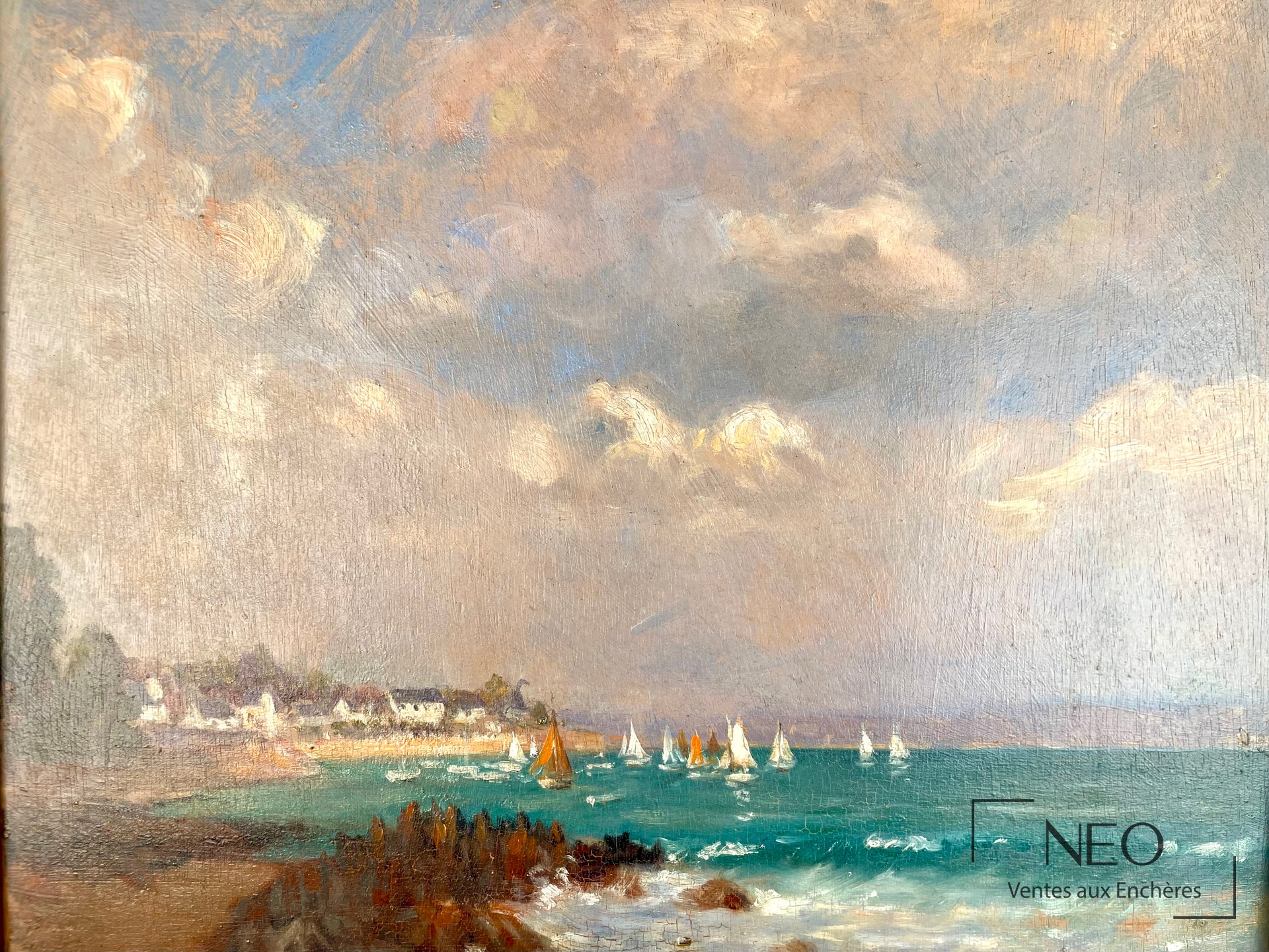 Delphin Enjolras Voiliers en bord de mer, huile sur panneau de bois, 1939