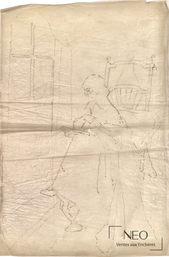 Étude d'une femme assise à la lecture sur papier calque