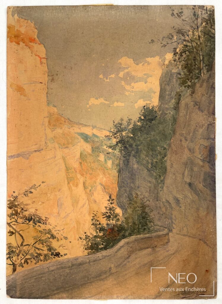 Aquarelle de falaise et route