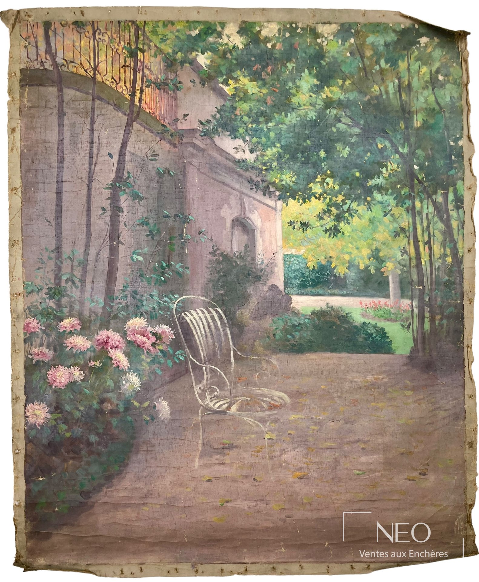 Scène de jardin peinte sur toile