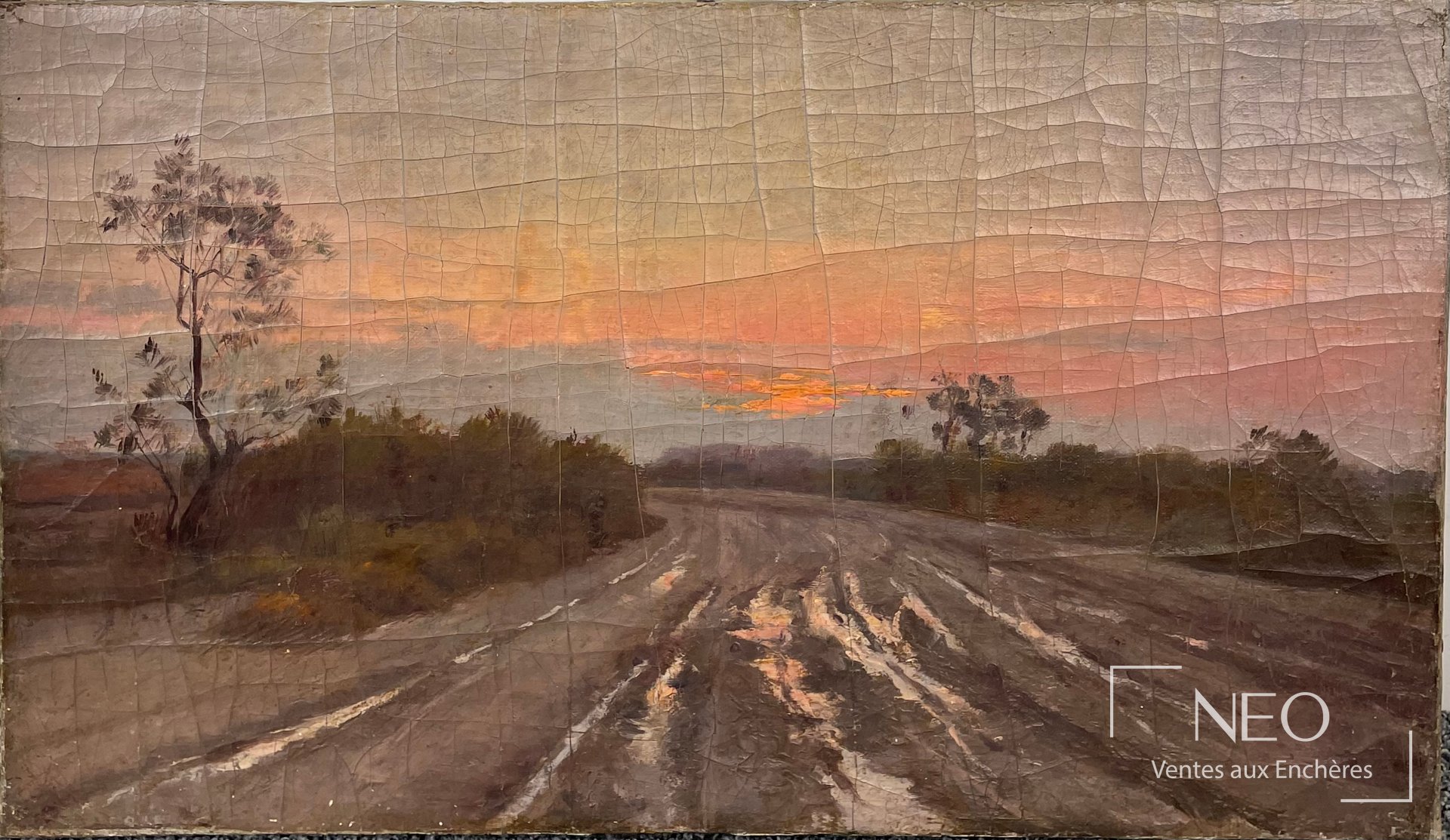 Delphin Enjolras attribué à, Sentier champêtre au coucher de soleil, huile sur toile