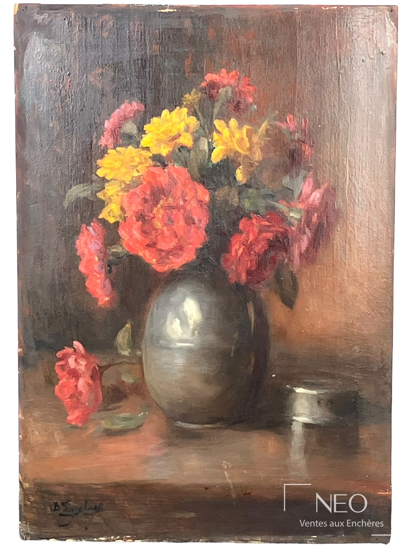 Delphin Enjolras Bouquet de fleurs, huile sur panneau de bois