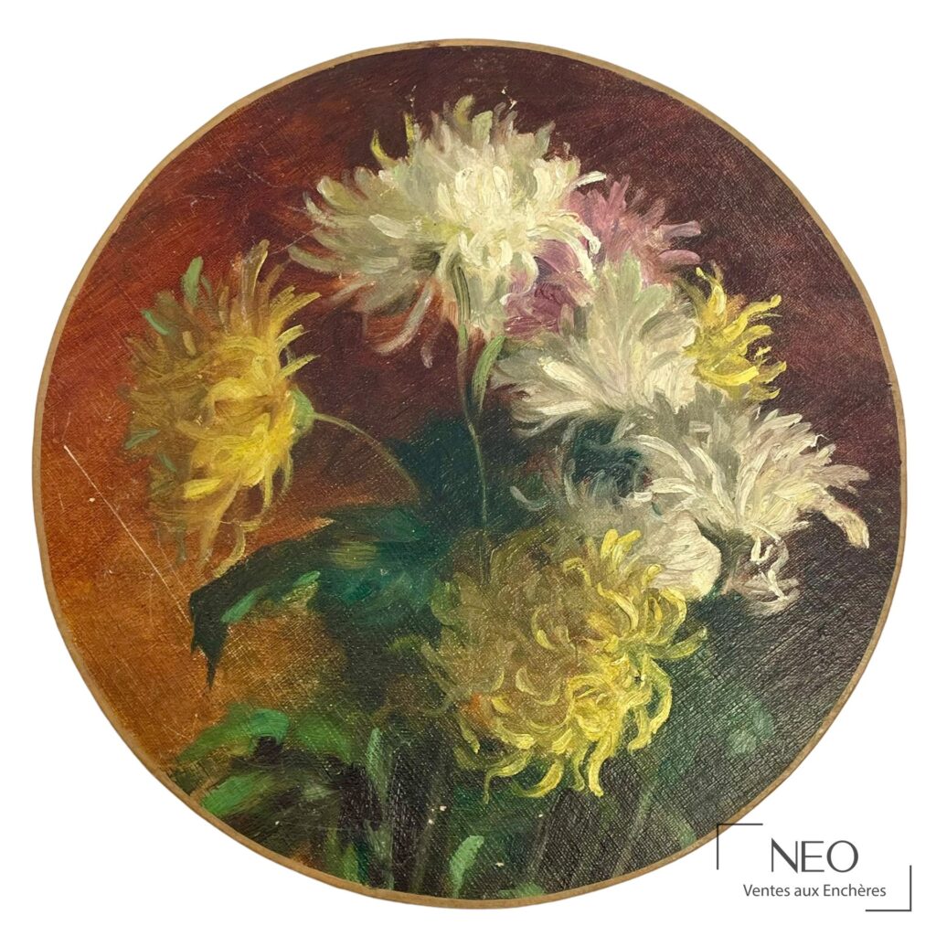 Composition florale circulaire aux chrysanthèmes