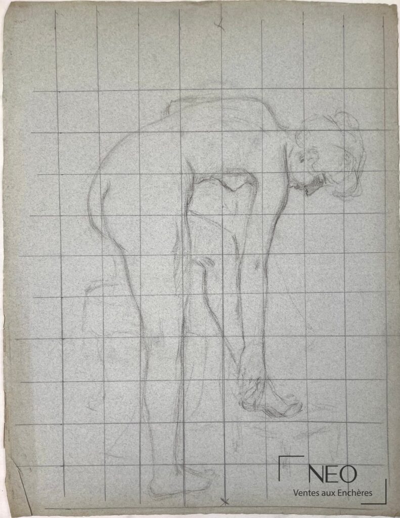 Étude de femme nue au crayon sur papier teinté
