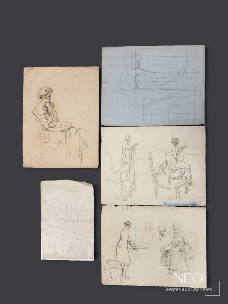 Ensemble de cinq dessins de femmes attribués à Delphin Enjolras