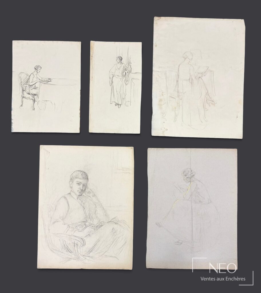 Ensemble de cinq dessins au recto