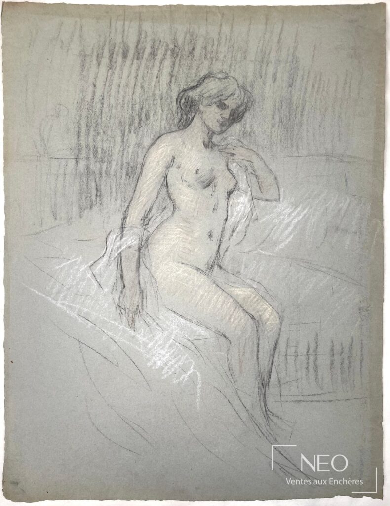 Étude de femme nue au crayon sur papier teinté