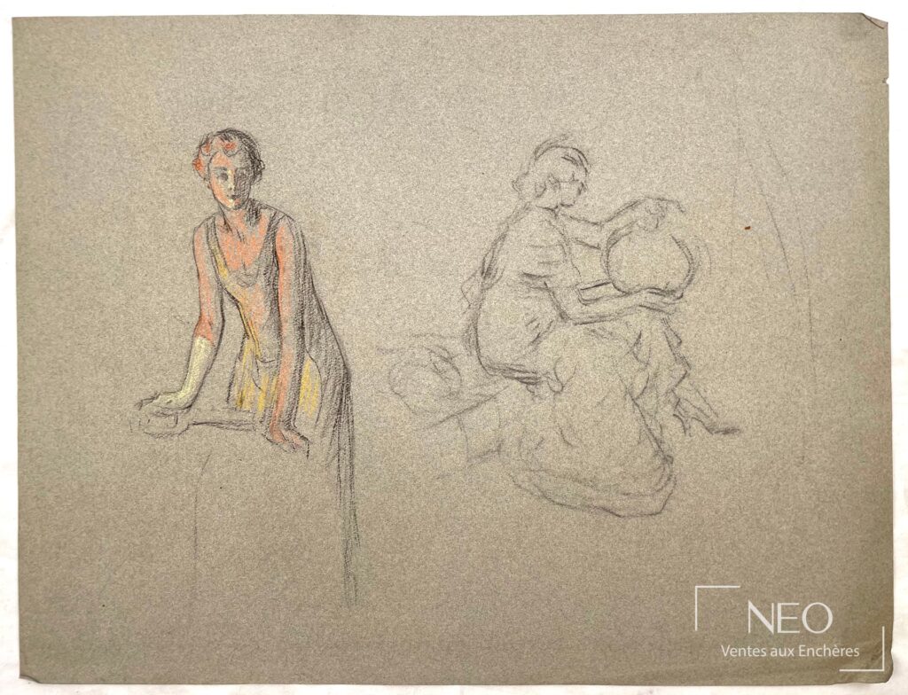 Étude de femmes au pastel sur papier