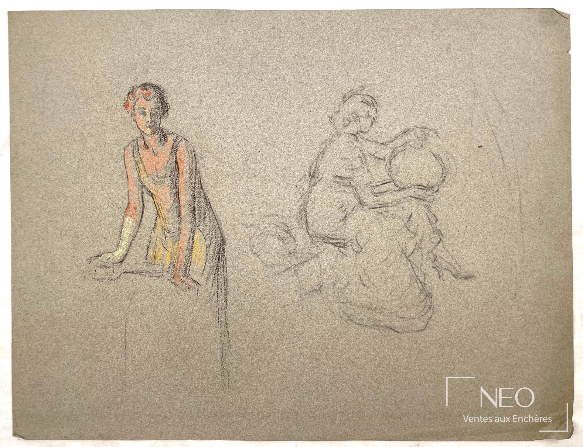 Delphin Enjolras, attribué à, Étude de femmes, pastel sur papier