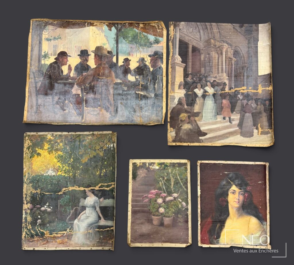 Ensemble de cinq huiles sur toile attribuées à Delphin Enjolras