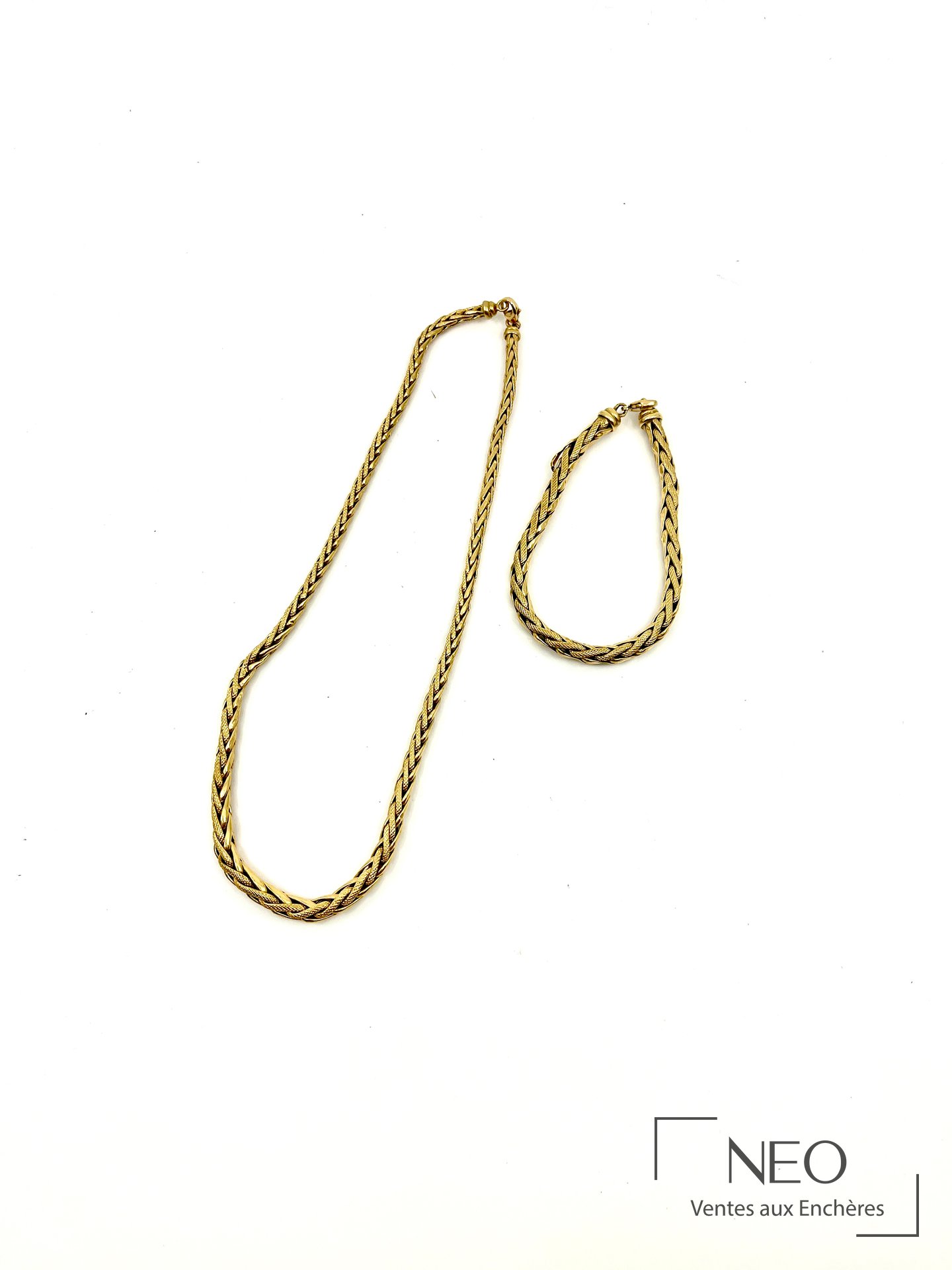 Demi-parure collier et bracelet en or jaune 18 carats à mailles palmiers
