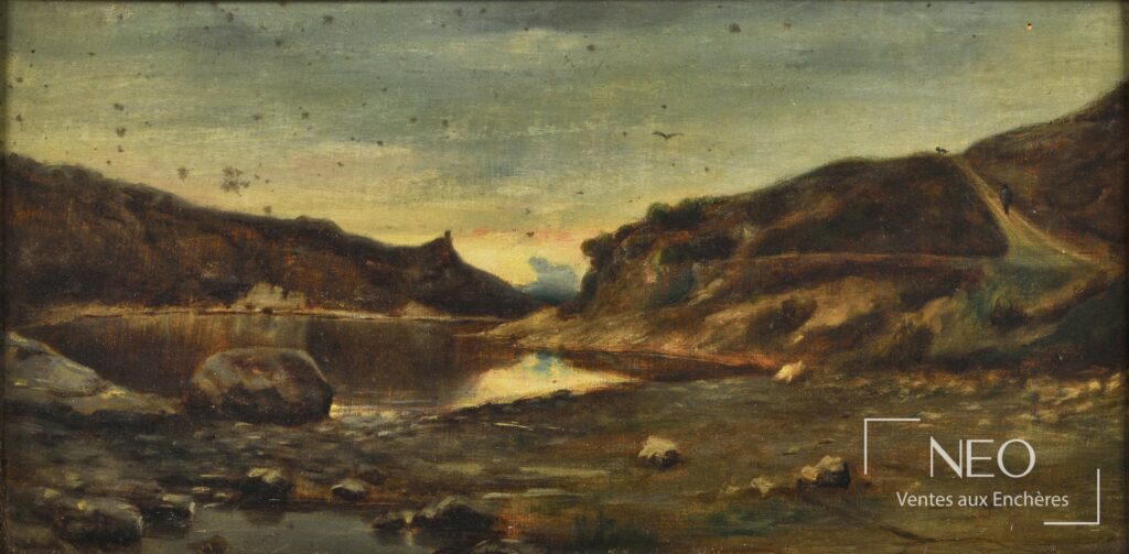 Paysage marin au couchant peint à l’huile