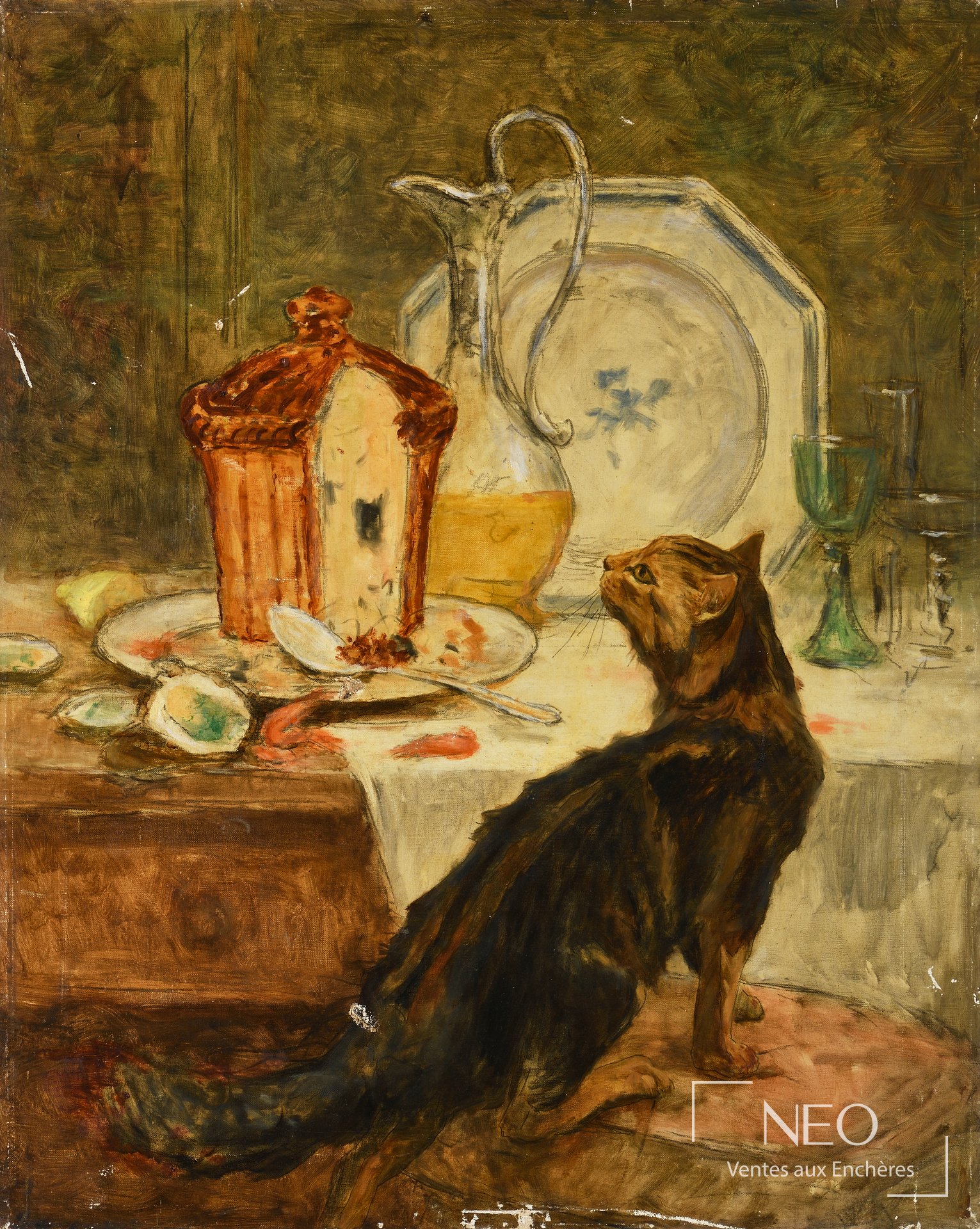 Nature morte à la brioche avec chat