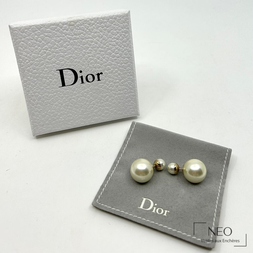 Paire de boucles d'oreilles Dior Tribales avec boîte et pochon gris