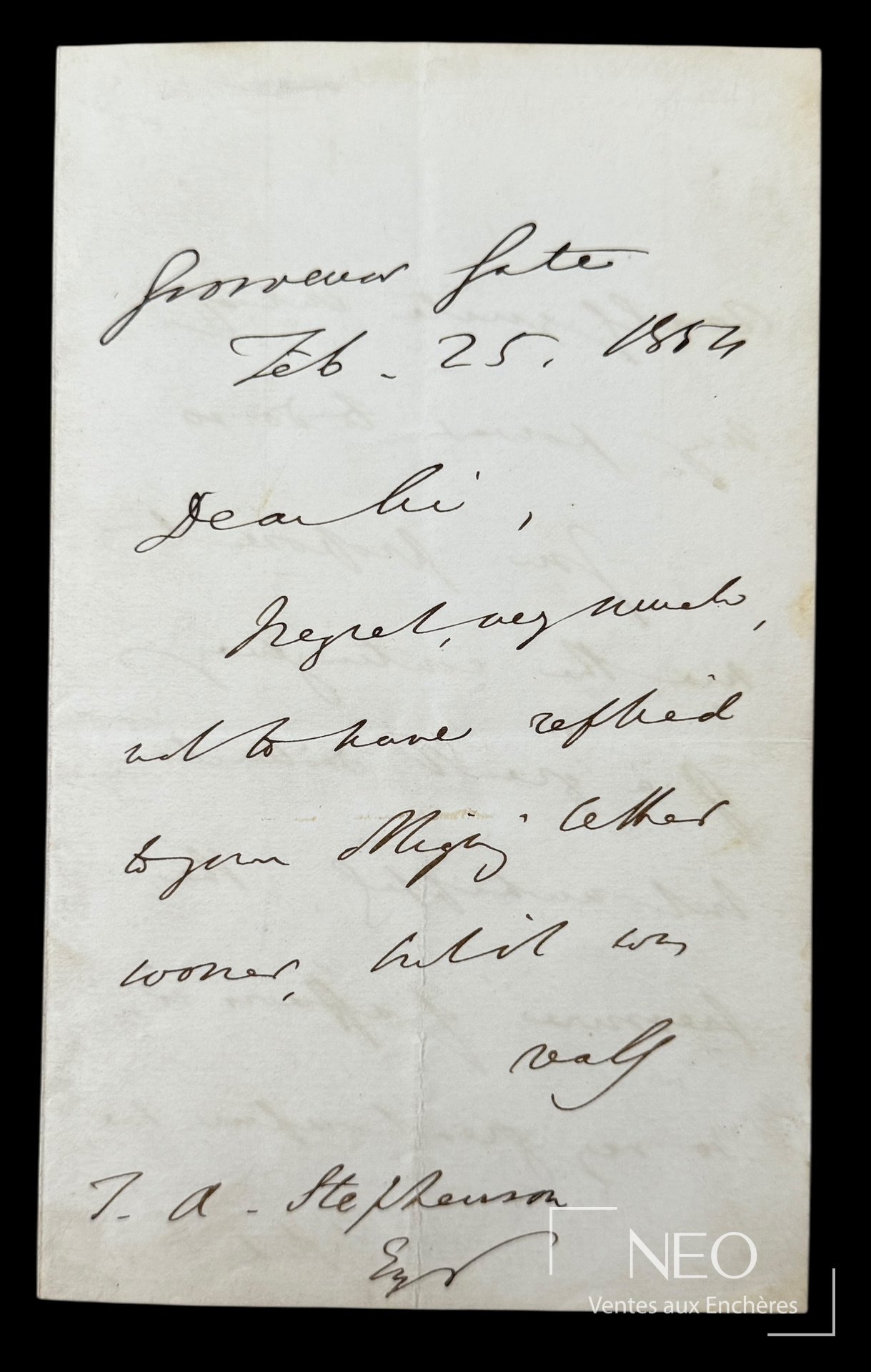 Benjamin Disraeli, lettre autographe signée, 25 février 1854