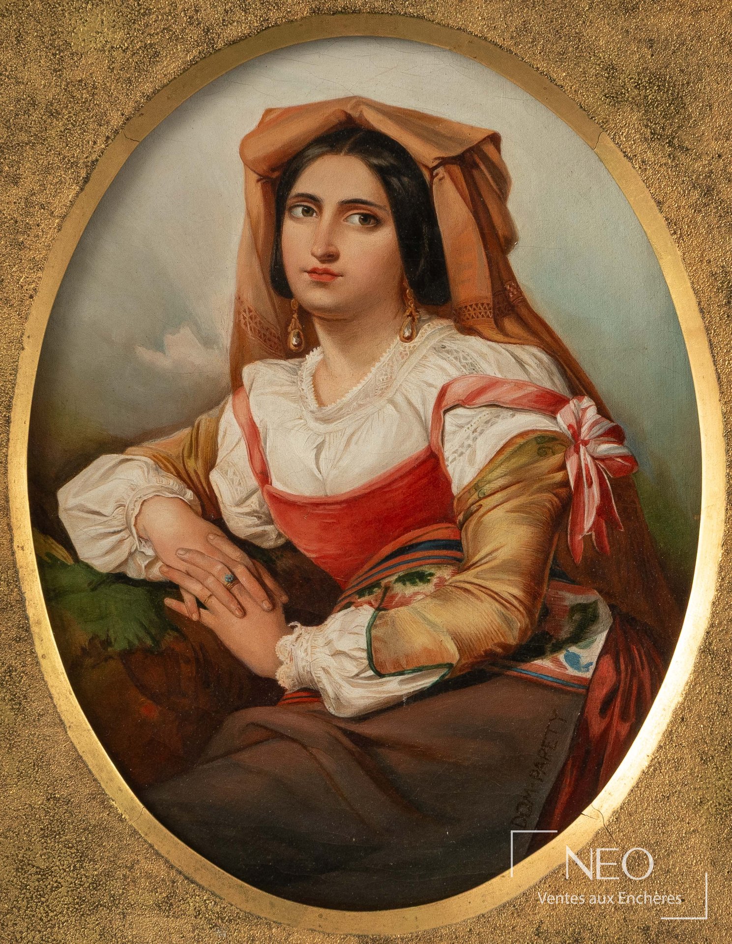 Dominique Louis Papety, Jeune italienne, huile sur toile ovale