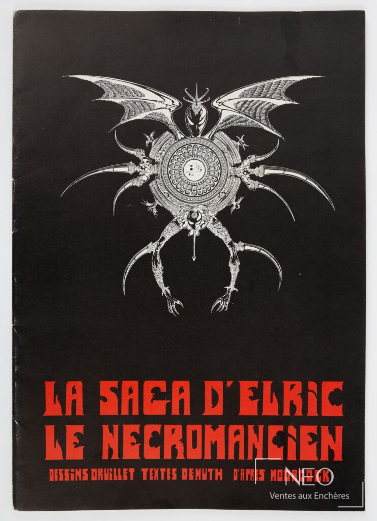 Couverture noire du portfolio La saga d’Elric le Necromancien de Druillet