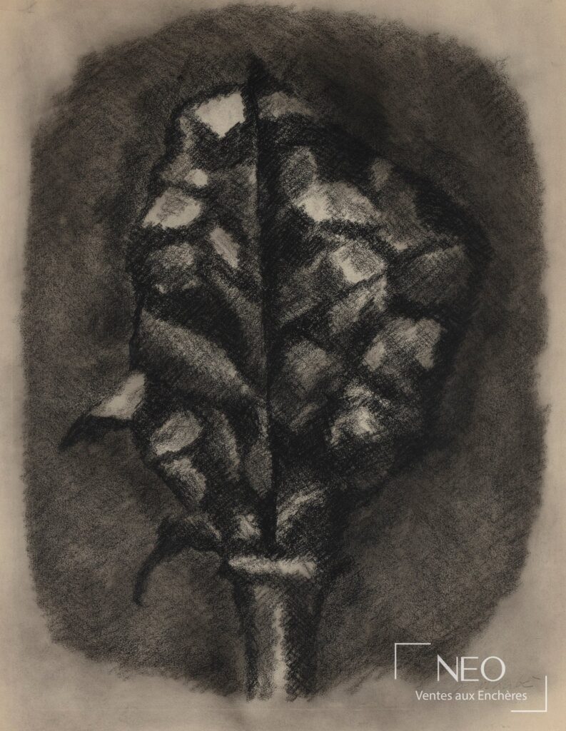 Dessin au fusain représentant un bouquet sombre sur papier