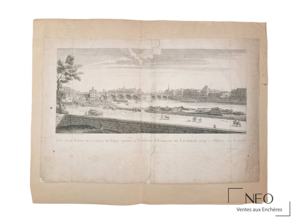 Vue d'ensemble de la gravure de Paris montée sur papier