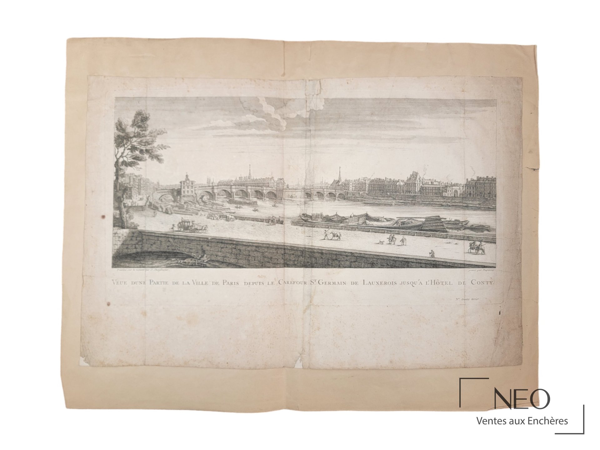 Vue d'ensemble de la gravure de Paris montée sur papier