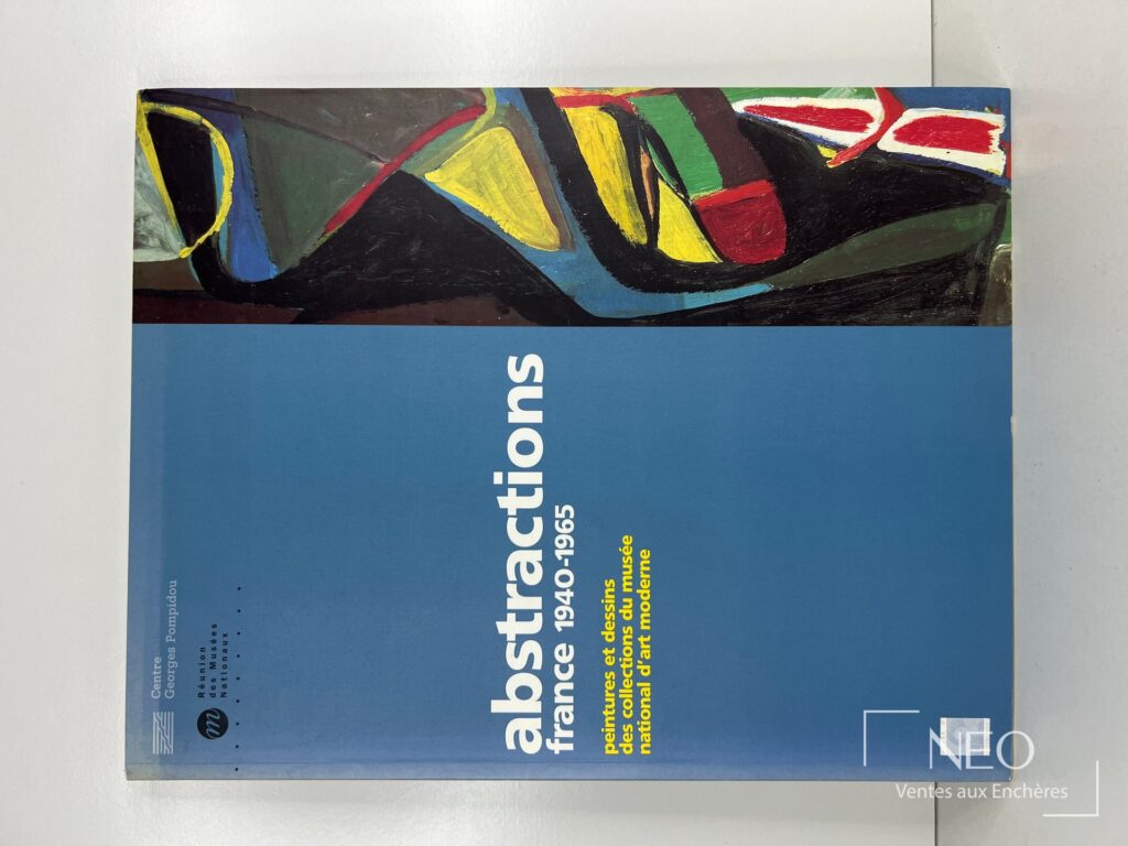 Couverture bleue du livre Abstractions France 1940-1965 avec bandeau illustré en haut