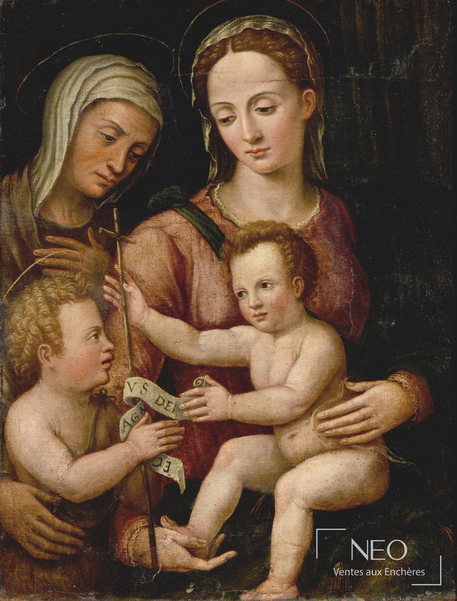 Vierge à l'enfant de l'École bolonaise peinte à l'huile sur toile