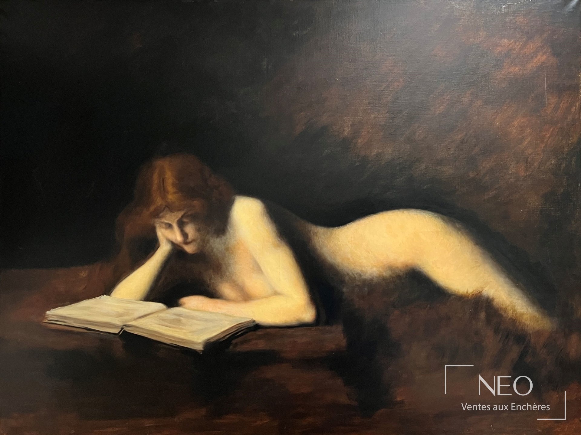 Femme lisant peinte à l'huile sur toile