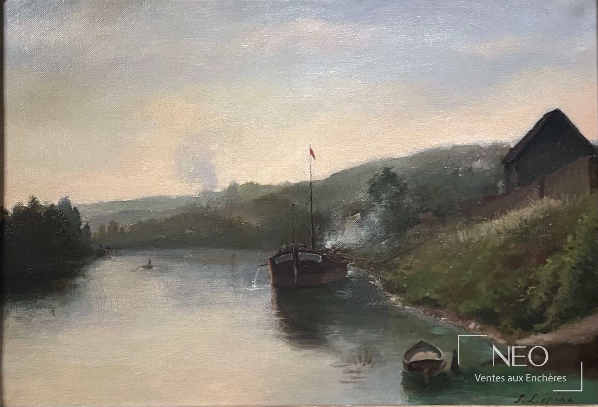 Paysage fluvial peint à l’huile