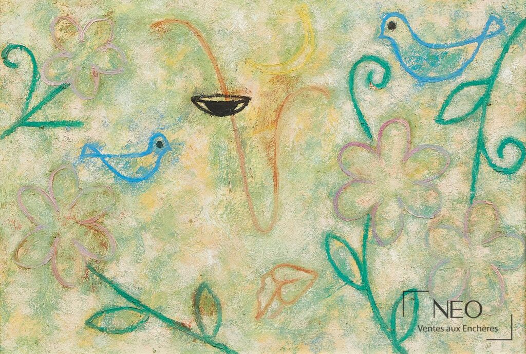 Composition d'oiseaux stylisés et de fleurs sur fond clair