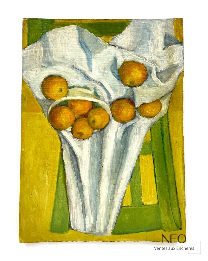 Nature morte aux oranges peinte à l'huile sur carton