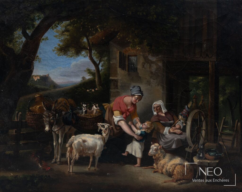 Scène pastorale peinte à l'huile sur toile