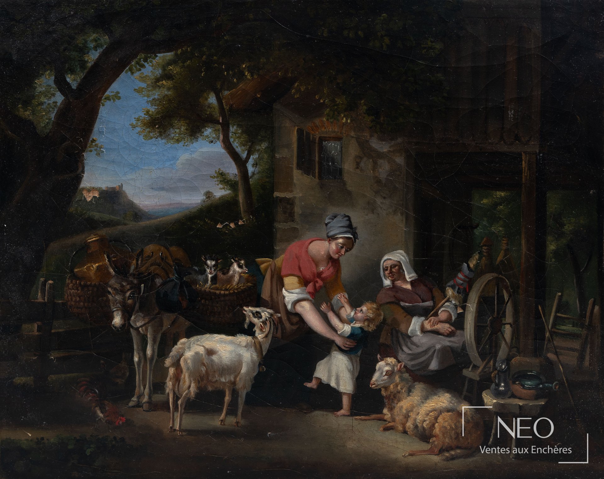 Scène pastorale peinte à l'huile sur toile
