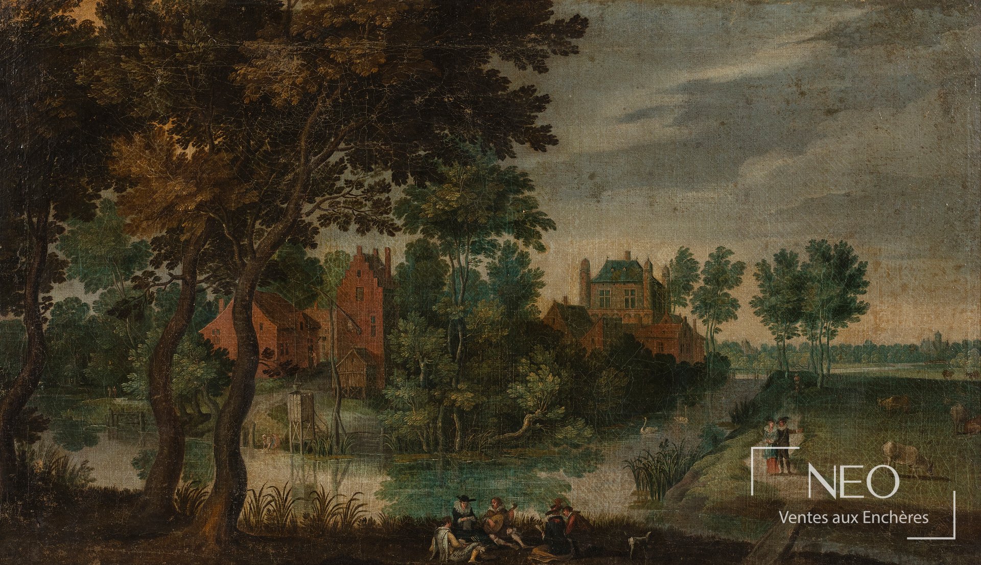 Paysage animé avec château et figures