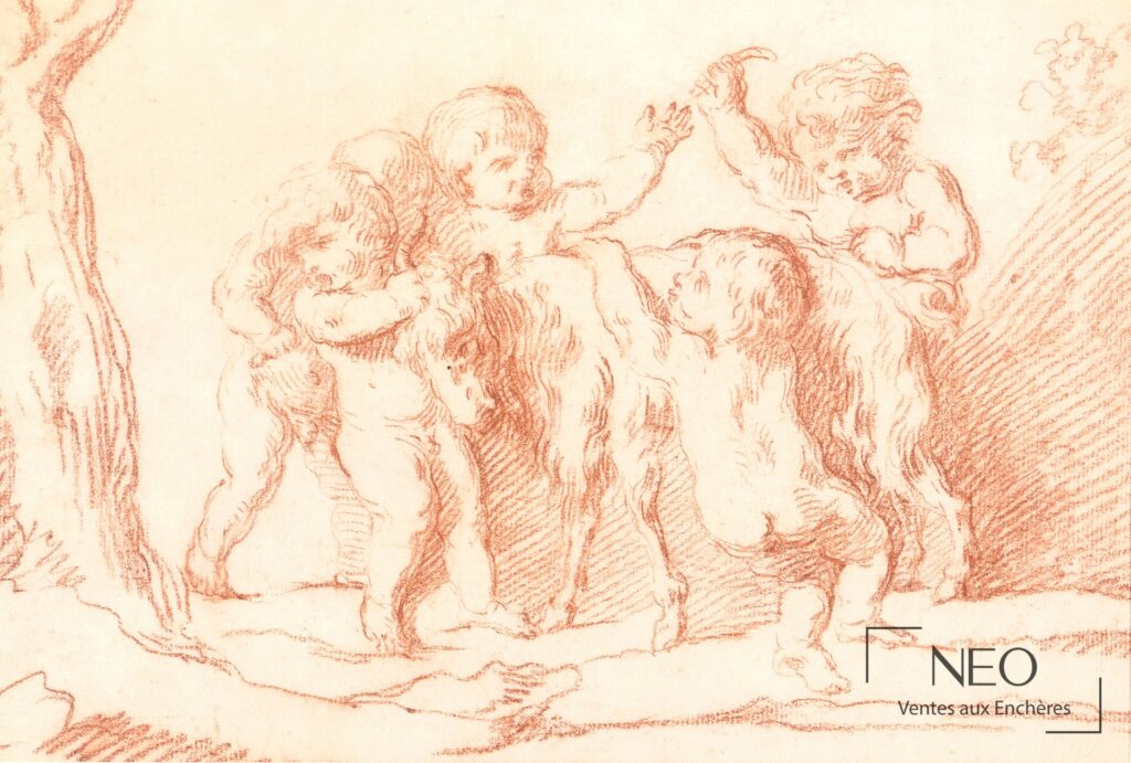 Dessin à la sanguine représentant une bacchanale de putti