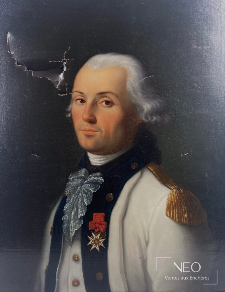 Portrait d’un officier en buste avec décorations et importante lacune en haut à gauche