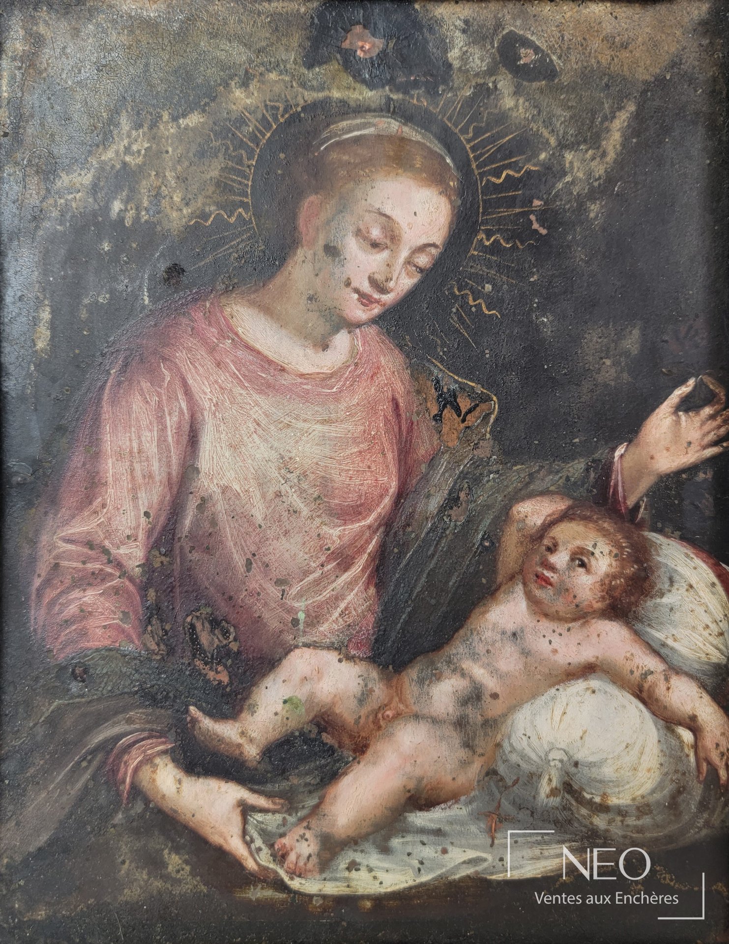 Vierge à l'enfant peinte sur cuivre
