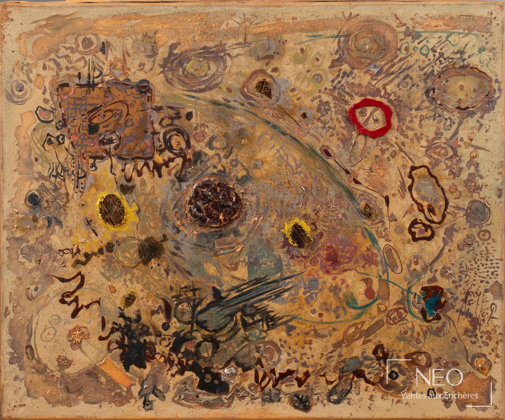 Composition abstraite en technique mixte sur toile