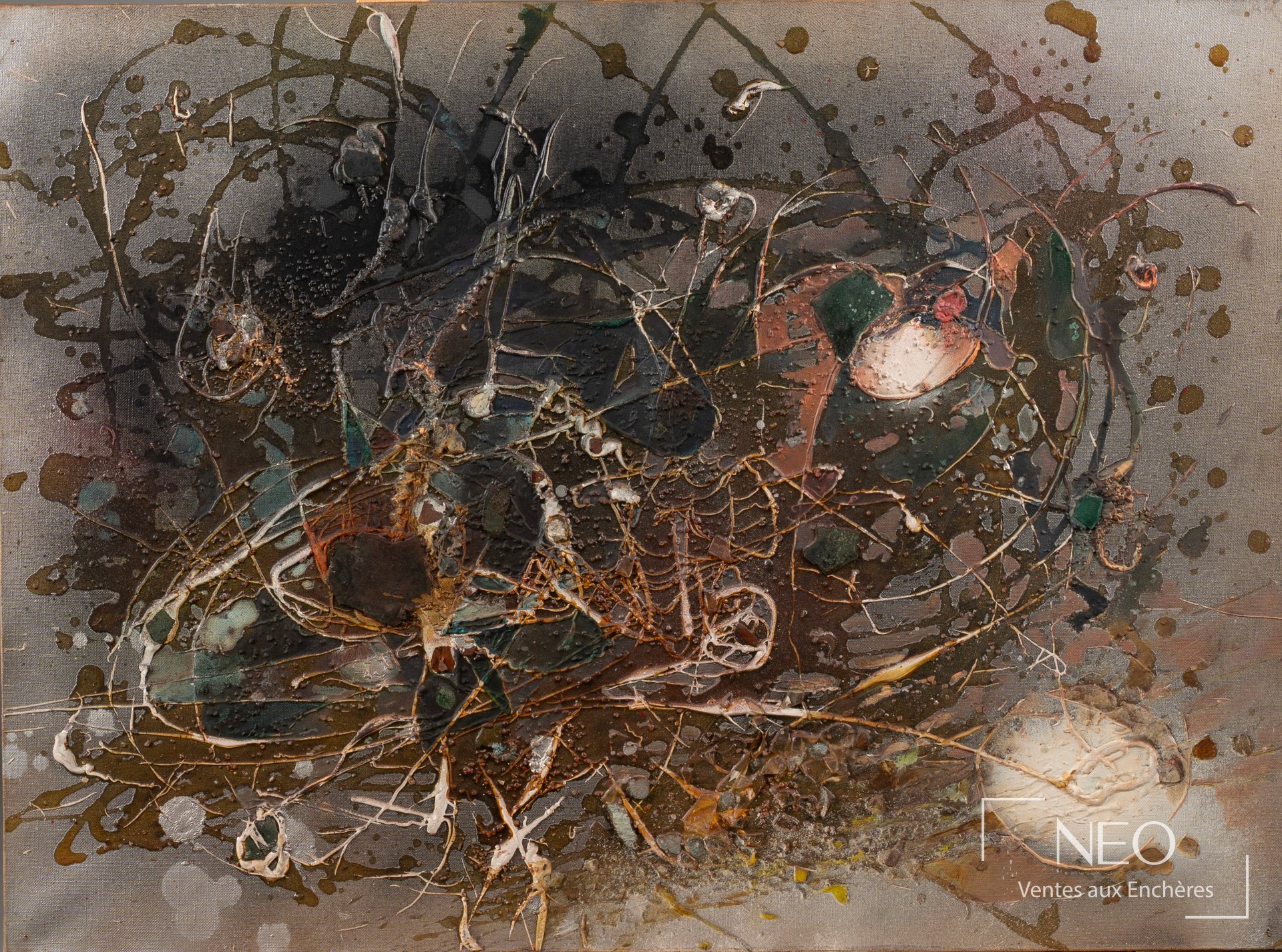 Composition abstraite en technique mixte sur toile